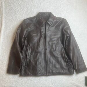 NWT Claiborne Lincoln milk chocolate‎ bomber leather jacket full zip lambskin
